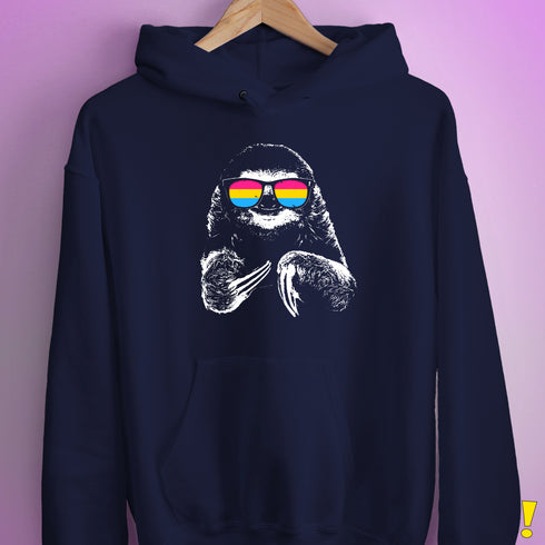 Pride Sloth Pansexual Flag Sunglasses Hoodie - Navy